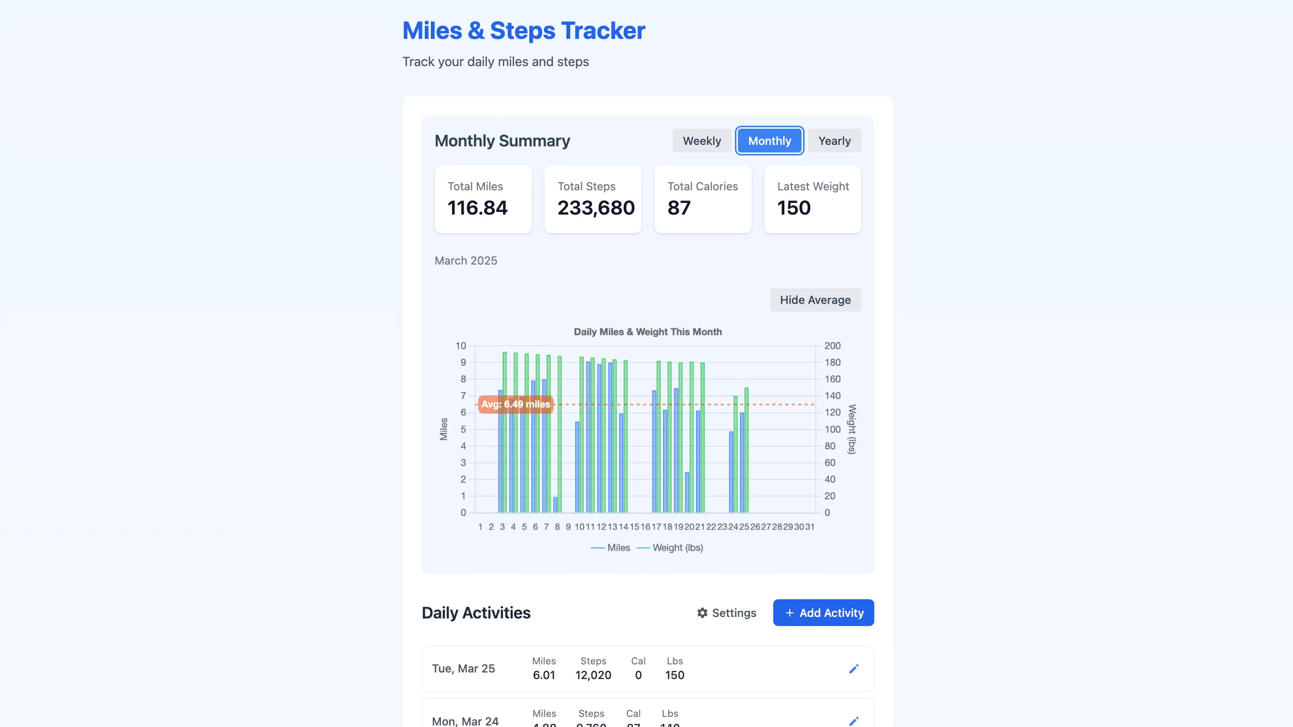 Miles & Steps Tracker