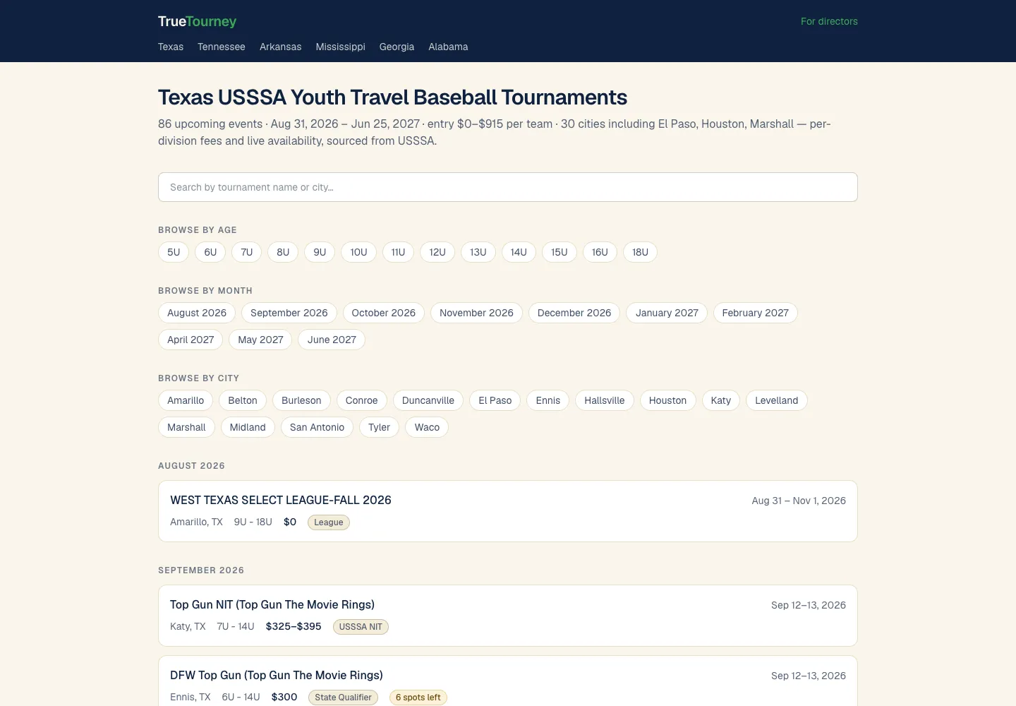 TrueTourney — Youth Sports Tournament Directory