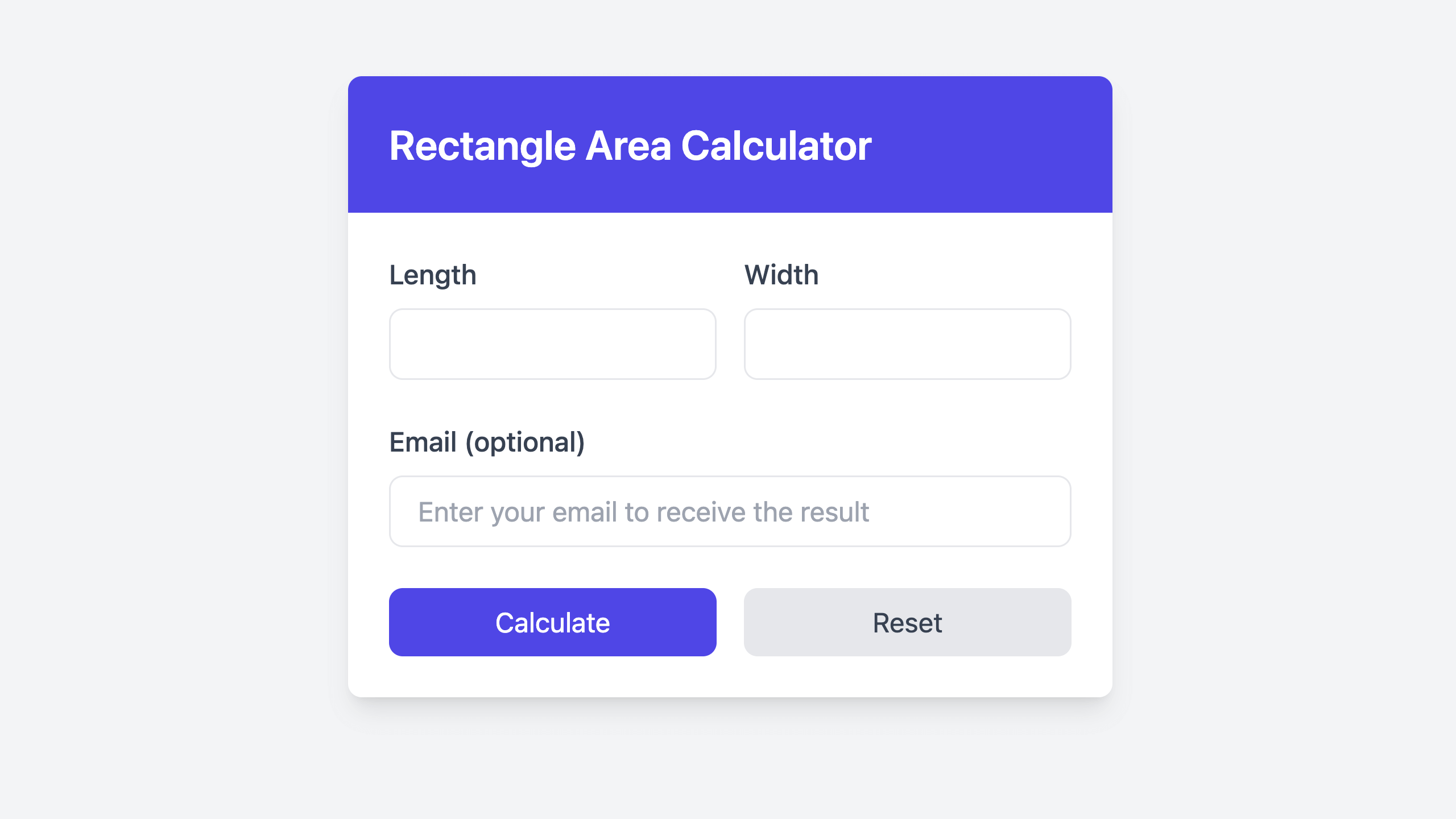 Rectangle Area Calculator - Project Screenshot